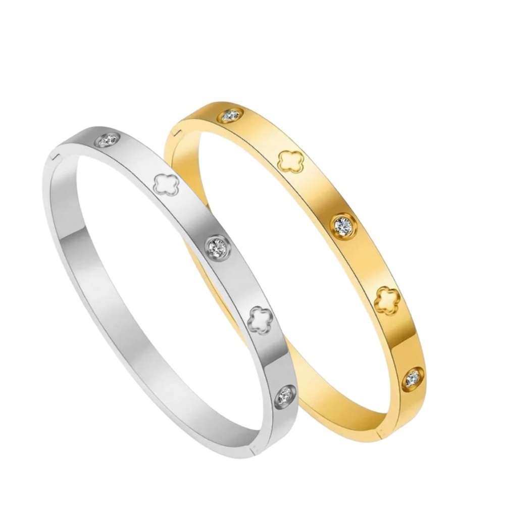 Cz and Clover Bangle Stainless Steel
